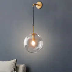 سبک مدرن 9.8 اینچ دیوار آویز عریض با سایه شیشه Clear Globe در طلای