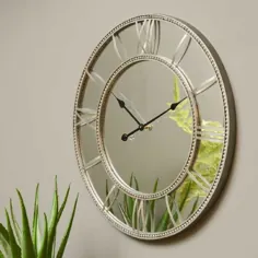 ساعت دیواری شیشه ای آینه ای مروارید فلزی خاکستری ملاقات قطر 70 سانتی متر
