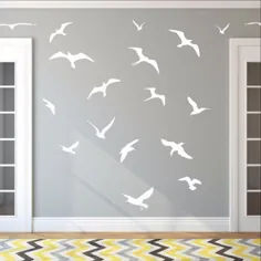 Seagulls مجموعه ای از 18 برگ تزئین دیواری وینیل - تزیین دیواری ساحلی - عکس برگردان دیواری پرنده 22426