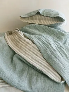 پوشش کتانی برگشت پذیر DUVET COVER در سبز مایل به آبی مایل به سفید یا |  اتسی
