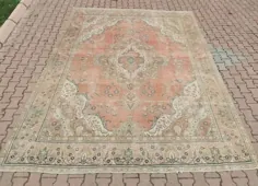 فرش بزرگ ایرانی ، 9.4x12.9ft ، فرش ترکی صورتی صورتی ، فرش Oushak بژ بیش از حد ، فرش بزرگ بیش از حد