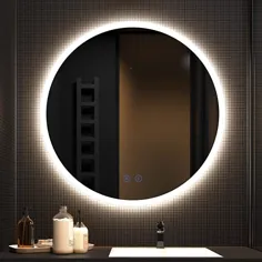 آینه حمام بزرگ گرد CITYMODA 28 اینچی با چراغ آینه دیواری آینه مدرن با نور پس زمینه بدون آینه بدون آینه حمام حمام ، آینه غرور هوشمند Dimmable ، CCT ، IP44