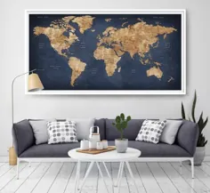 سنجاق فشار نقشه جهانی ، نقشه جهان بزرگ ، نقشه جهانی چکیده ، هدیه سفر ، چاپ پوستر Wanderlust Worldmap ، سنجاق های فشار تزئینی (L2)