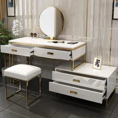 میز آرایشی مدرن و سفید با قابلیت آینه کابینت و چهارپایه