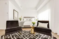 صندلی های مخملی مشکی با فرش هندسی مشکی - معاصر - اتاق خواب