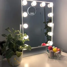 آینه غرور آرایشی بزرگ هالیوود با چراغ ، آینه روشن کننده حرفه ای ، بزرگنمایی قابل جابجایی 10 برابر ، 3 حالت روشنایی رنگ ، آینه لوازم آرایشی با 12 لامپ قابل تنظیم