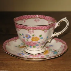 تاج بشقاب چای جام سلطنتی آلبرت پرنده گل صورتی صورتی |  eBay