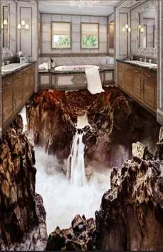 3D Waterfall Pool F586 Floor Wallpaper Wallpaper Muras Self-Adhesive قابل جدا شدن آشپزخانه کف حمام کف ضد آب