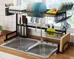 فولاد ضد زنگ قفسه خشک کن ظرف ظرفشویی سیستم های ذخیره سازی آشپزخانه کوچک همه در یک قفسه بزرگ ظرفشویی ایستاده قفسه سیم متحرک سبد و قلاب سازنده فضای ذخیره ساز برای وسایل آشپزخانه