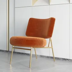 صندلی نارنجی مخملی صندلی بدون روکش صندلی مدرن با پایه های طلایی