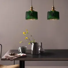 چراغ آویز طلا LamppoDesign ، روشنایی جزیره آشپزخانه ، چراغ سقفی شیشه ای مراکش ، دکوراسیون دفتر منحصر به فرد ، چراغ مدرن سبز زمرد فلزی