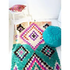 حمل رایگان >> فرش بوچرویت مراکشی سبز ، فرش Beni Ouirain ، فرش مراکش ، فرش دستبافت 36 79 79 اینچ »