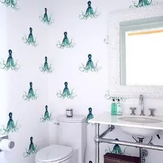 اتاق پودری با کاغذ دیواری های اختاپوس سبز - کلبه - حمام