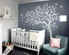 Weißer Baum Abziehbilder große Kinderzimmer Baum Wandtattoo mit Vögeln، die atemberaubende weiße Baum Aufkleber Wandtattoos Wand Wandbild abnehmbare Vinyl Wandtattoo 032