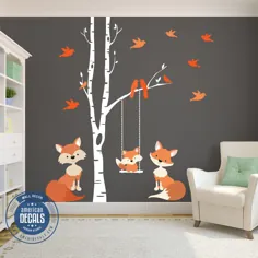 Family Orange Fox Wall Decals مهد کودک Woodland