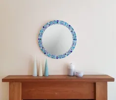 آینه دیواری موزاییکی در آبی فیروزه ای آبی 50 سانتی متری دور |  اتسی