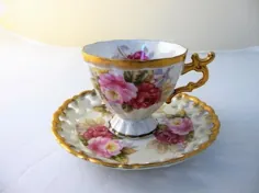 Vintage Shafford FOOTED TEA CUP و Saucer Reticulated ،