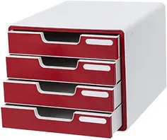 میز کشوی فایل ، کابینت پرونده 4 لایه آبی / خاکستری / قرمز ، برای لوازم اداری ، لوازم میز ، دارنده مجموعه قبض جعبه ذخیره سازی لوازم التحریر.  (رنگ: قرمز)