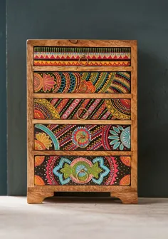 جعبه جواهرات / کشوی چوبی 5 کشو نقاشی دستی |  اتسی