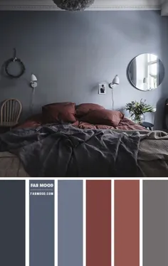 طرح رنگ اتاق خواب خاکستری آبی و قهوه ای