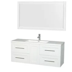 مجموعه Wyndham Olivia 60-in-سفید براق حمام تک ظرفشویی حمام غرور با آکریلیک سفید (شامل آینه) Lowes.com