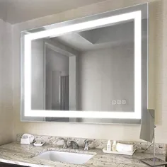 آینه دستشویی حمام 32 40 40 اینچ ، نور پس زمینه LED + دیواری + دکوزر و سوئیچ لمسی قابل تنظیم + لیست UL + لیست لبه و قاب + 5500K سفید سفید + 3000K گرم + CRI> 90 + عمودی و افقی
