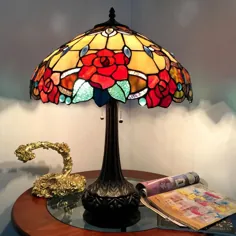 تیفانی سبک 25 "Roses Floral 2 Bulb Glass Desktop Lamp میز چراغ 16" سایه |  eBay