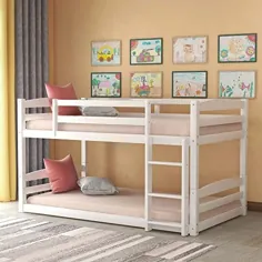 تختخواب کم تخت برای کودکان و نوزادان ، تختخواب سفارشی چوبی بدون جعبه فنری (دوقلو سفید بیش از تختخواب دو طبقه)