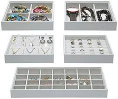 Magic Stackable Jewelry Trays Closet Dresser Crawer Crawer Organizer for accessories، Gadgets & لوازم آرایشی ، جعبه نگهدارنده ویترین نمایشگر ذخیره سازی ، مجموعه 5