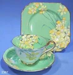 Gladstone China Art Deco Daffodils Bone China Vintage Tea Trio Pato نقاشی دستی.  شماره 3852 - فروخته شده