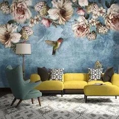 دیوارپوش کاغذ دیواری پرندگان شکوفه سبک اروپایی (m2)