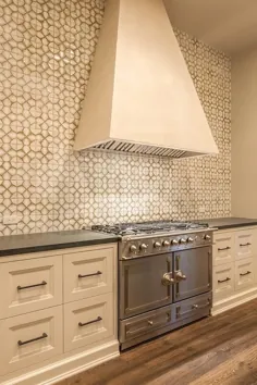 کاشی های عقب هندسی سفید و طلایی - انتقالی - آشپزخانه