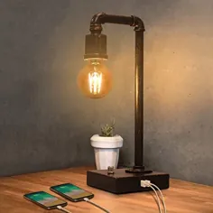چراغ میز صنعتی ، چراغ خواب Vintage با چراغ خواب شارژ USB چراغ دفتر Steampunk چراغ مطالعه ادیسون برای اتاق خواب ، قهوه ، خوابگاه ، دکوراسیون خانه مزرعه لامپ LED 625W