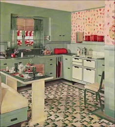 1935 Cute Vintage Kitchen by Armstrong Linoleum - طراحی آشپزخانه از دهه 1930 بخورید