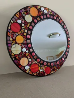 آینه شیشه ای آینه ای موزاییکی شیشه ای رنگی دایره ای |  اتسی