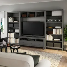 ترکیب ذخیره سازی تلویزیون HEMNES ، رنگ آمیزی خاکستری تیره ، 128 3 / 8x77 1/2 "- IKEA