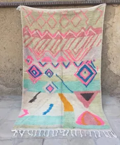 فرش Boujaad 5x8 فرش صورتی مراکشی فرش Teal از فرش سفید |  اتسی