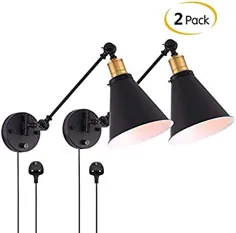 چراغ دیواری چراغ دیواری Dimmable چراغ دیوارکوب ، چراغ دیواری بازویی چرخشی سبک Vintage با سوئیچ روشن / خاموش فلزی سیاه و سفید نصب شده چراغ مطالعه برای اتاق خواب داخلی مجموعه 2 Detazhi