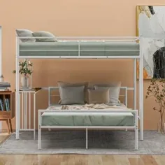 تخت دو نفره Miacomet روی تخت تختخواب سفارشی کامل چوبی جامد L با قفسه کتاب و قفسه