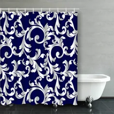 پرده دوش حمام با طرح گل و سفید آبی و سفید ARTJIA 66x72 اینچ - Walmart.com