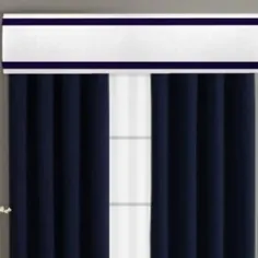 Valance Cornice Board Pelmet Box Window Treating in Blue Navy with Trim White and Monogram - Custom Valance Curtain Curtain Topper