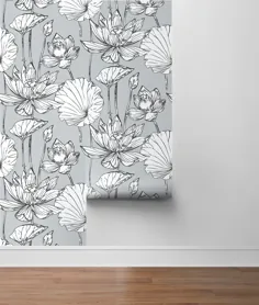 کاغذ دیواری لایه بردار و استیک گل لوتوس در خاکستری و آبنوس توسط NextWall
