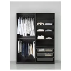 کمد لباس PAX ، قهوه ای سیاه ، براق / سفید Hasvik ، 59x26x79 1/4 "- IKEA