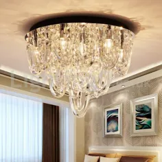 چراغ سقفی اتاق نشیمن لوکس اتاق نشیمن Crystal Flush Mount چراغ مطالعه اتاق خواب مدرن - LightingO.co.uk