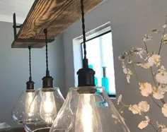 لوستر چراغ روشنایی پرتوی چوبی با براکت های آویز و پرتو بلند LED لامپ ادیسون 72 "- Farmhouse Industrial Modern