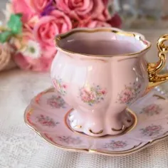 ست فنجان چای پرنعمت گل چینی اسلاوی مجموعه صورتی صورتی ظروف چای HCH فنجان چای