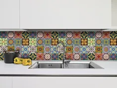 برچسب های کاشی برچسب های کاشی مکزیکی مخلوط برای دیوار آشپزخانه |  اتسی