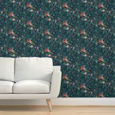Floral Wallpaper Fable Floral Teal Med توسط Nouveau Bohemian |  اتسی