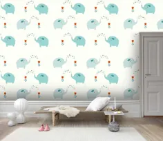 کاغذ دیواری فیلهای کارتونی 3D کودکان-کاغذ دیواری مهد کودک |  اتسی