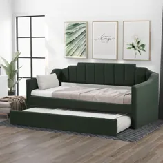 یوروکو پارچه مدرن تخت خواب دوقلو با روکش مهمان Trundle ، سبز - Walmart.com